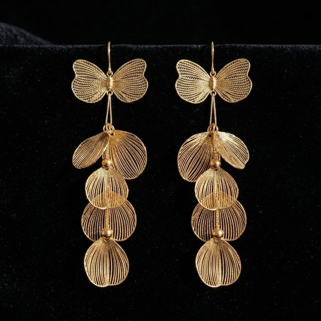 18K Gold Plated Layered Flower Petal Earrings Large Statement Drop Necklace, Stainless Steel Dangle Earrings |Boho Wedding J