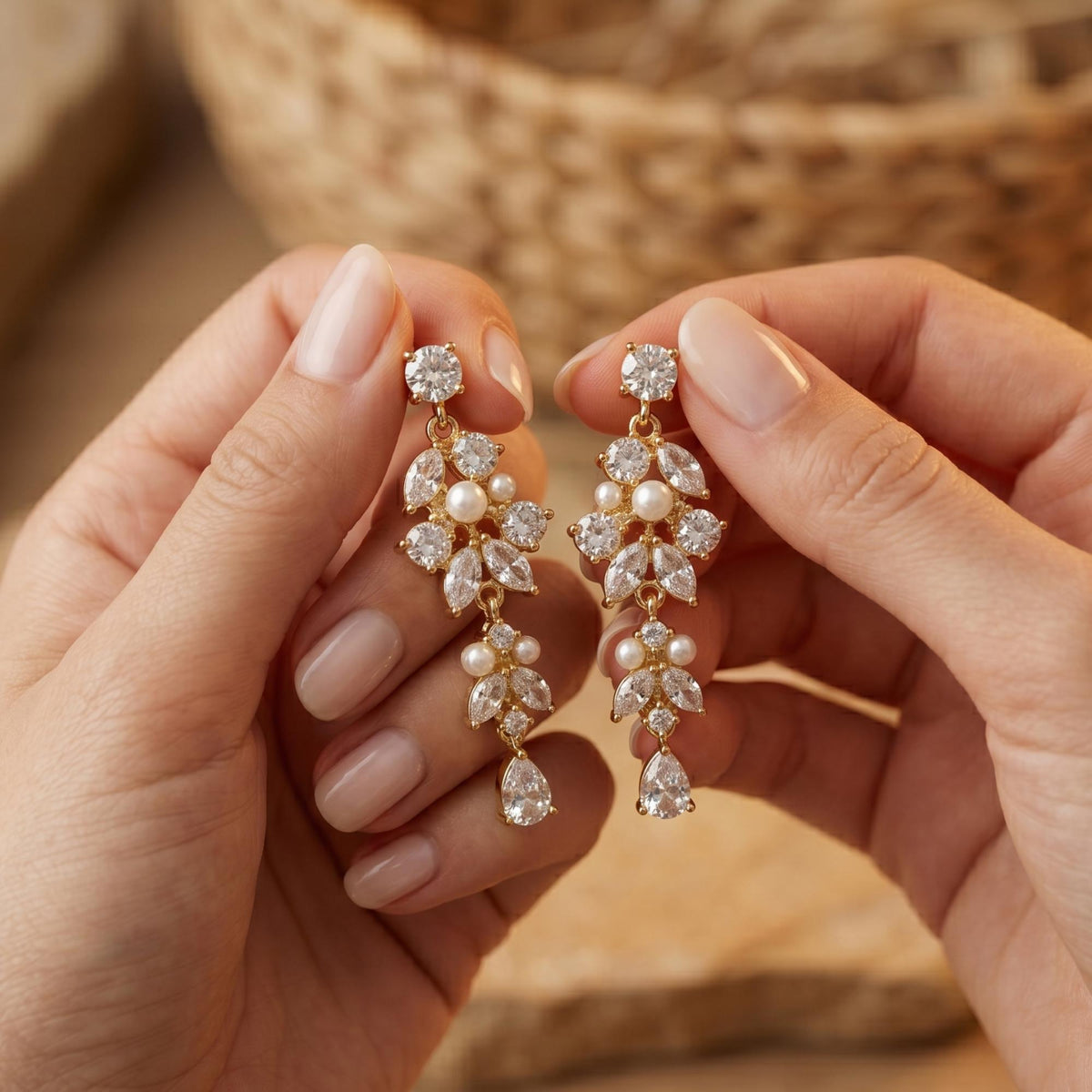 CZ Diamond Drop Earrings with Tiny Pearl, Crystal Dangle Drop Earrings, Bridal Earrings, Gold Wedding Jewelry, Bridesmaid Gif