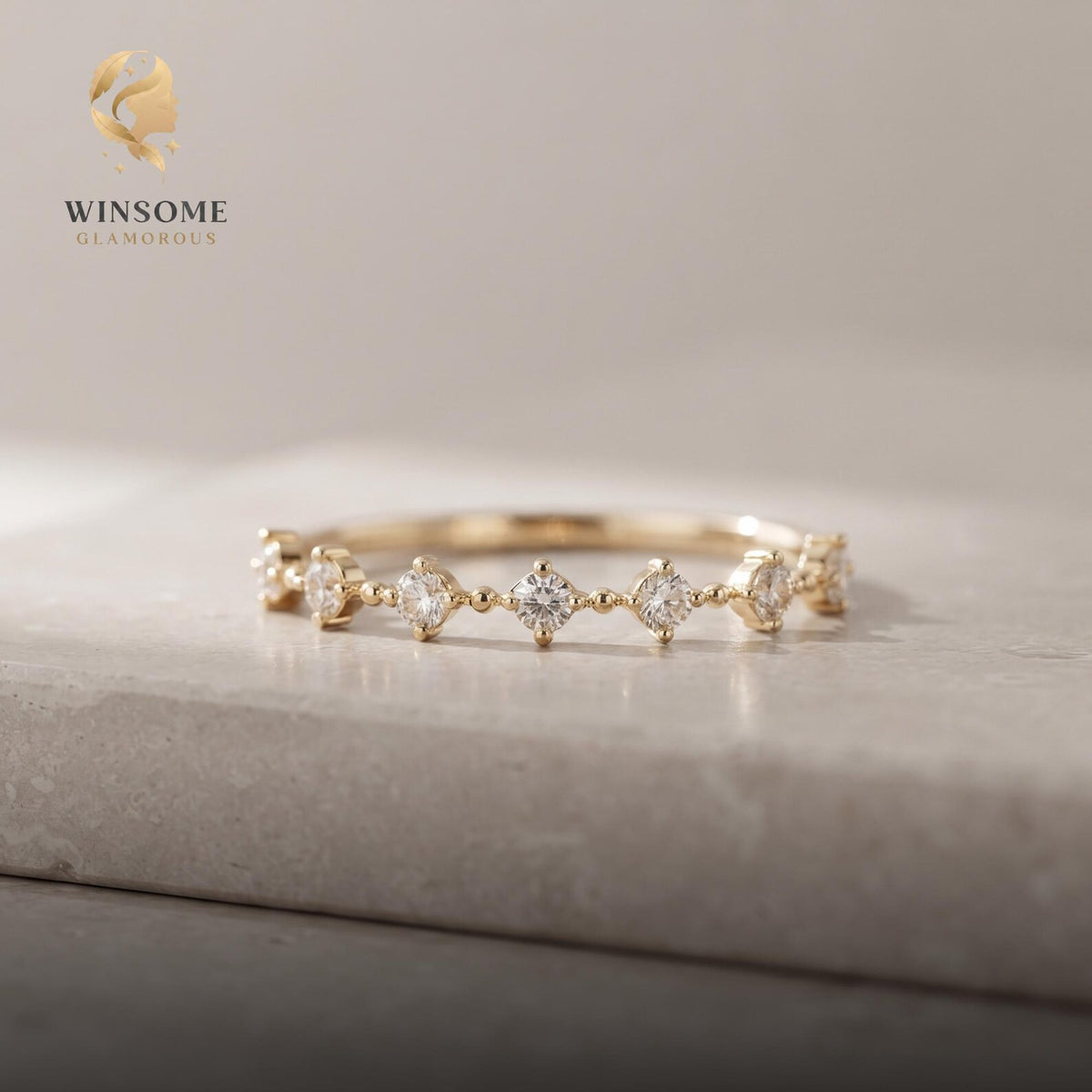 14K Gold Plated CZ Stackable Ring – Dainty 925 Silver Promise Band