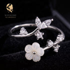 Sterling Silver Mother of Pearl Flower Ring for Women