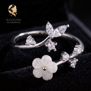 Sterling Silver Mother of Pearl Flower Ring for Women