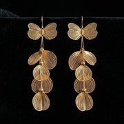 18K Gold Plated Layered Flower Petal Earrings  Large Statement Drop Necklace, Stainless Steel Dangle Earrings |Boho Wedding J
