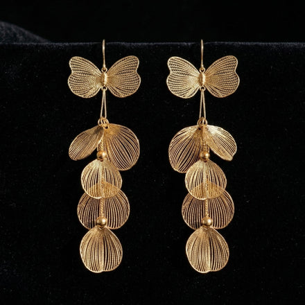 18K Gold Plated Layered Flower Petal Earrings  Large Statement Drop Necklace, Stainless Steel Dangle Earrings |Boho Wedding J