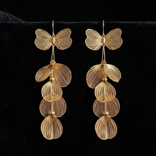 18K Gold Plated Layered Flower Petal Earrings  Large Statement Drop Necklace, Stainless Steel Dangle Earrings |Boho Wedding J