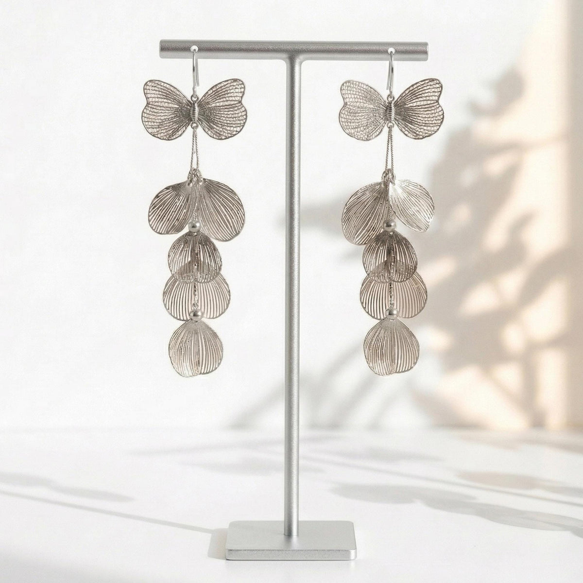 18K Gold Plated Layered Flower Petal Earrings  Large Statement Drop Necklace, Stainless Steel Dangle Earrings |Boho Wedding J