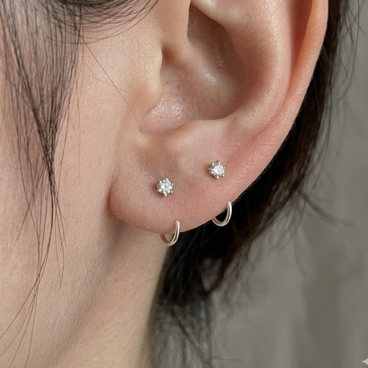 Tiny Hoop Earring with Cubic Zirconia • Gold & Silver • Huggie Open Stud • Minimalist Dainty Everyday Jewelry | C hoop earrin