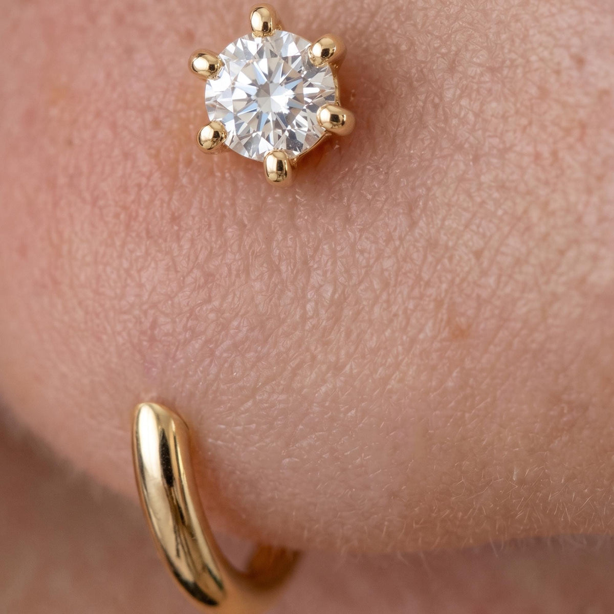 Tiny Hoop Earring with Cubic Zirconia • Gold & Silver • Huggie Open Stud • Minimalist Dainty Everyday Jewelry | C hoop earrin
