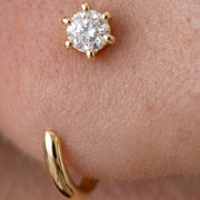 Tiny Hoop Earring with Cubic Zirconia • Gold & Silver • Huggie Open Stud • Minimalist Dainty Everyday Jewelry | C hoop earrin
