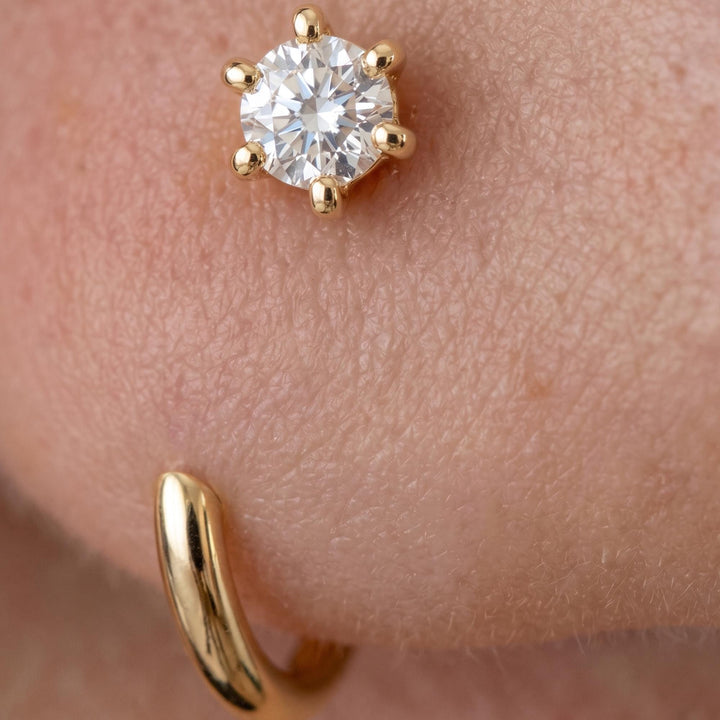 Tiny Hoop Earring with Cubic Zirconia • Gold & Silver • Huggie Open Stud • Minimalist Dainty Everyday Jewelry | C hoop earrin