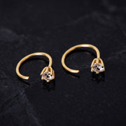 Tiny Hoop Earring with Cubic Zirconia • Gold & Silver • Huggie Open Stud • Minimalist Dainty Everyday Jewelry | C hoop earrin