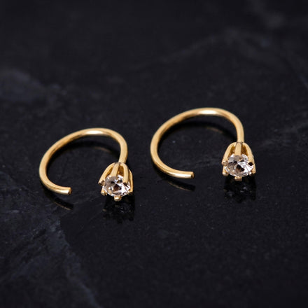 Tiny Hoop Earring with Cubic Zirconia • Gold & Silver • Huggie Open Stud • Minimalist Dainty Everyday Jewelry | C hoop earrin