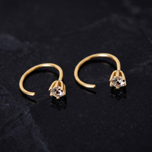Tiny Hoop Earring with Cubic Zirconia • Gold & Silver • Huggie Open Stud • Minimalist Dainty Everyday Jewelry | C hoop earrin