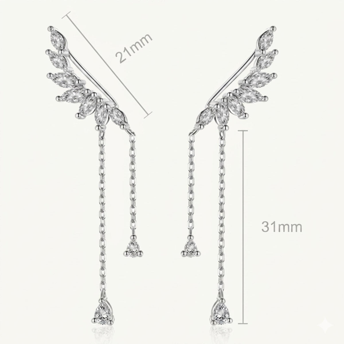 Ear climber, Dainty CZ Diamond Tassel, Sterling Silver Drop, Wedding & Bridesmaid Gift