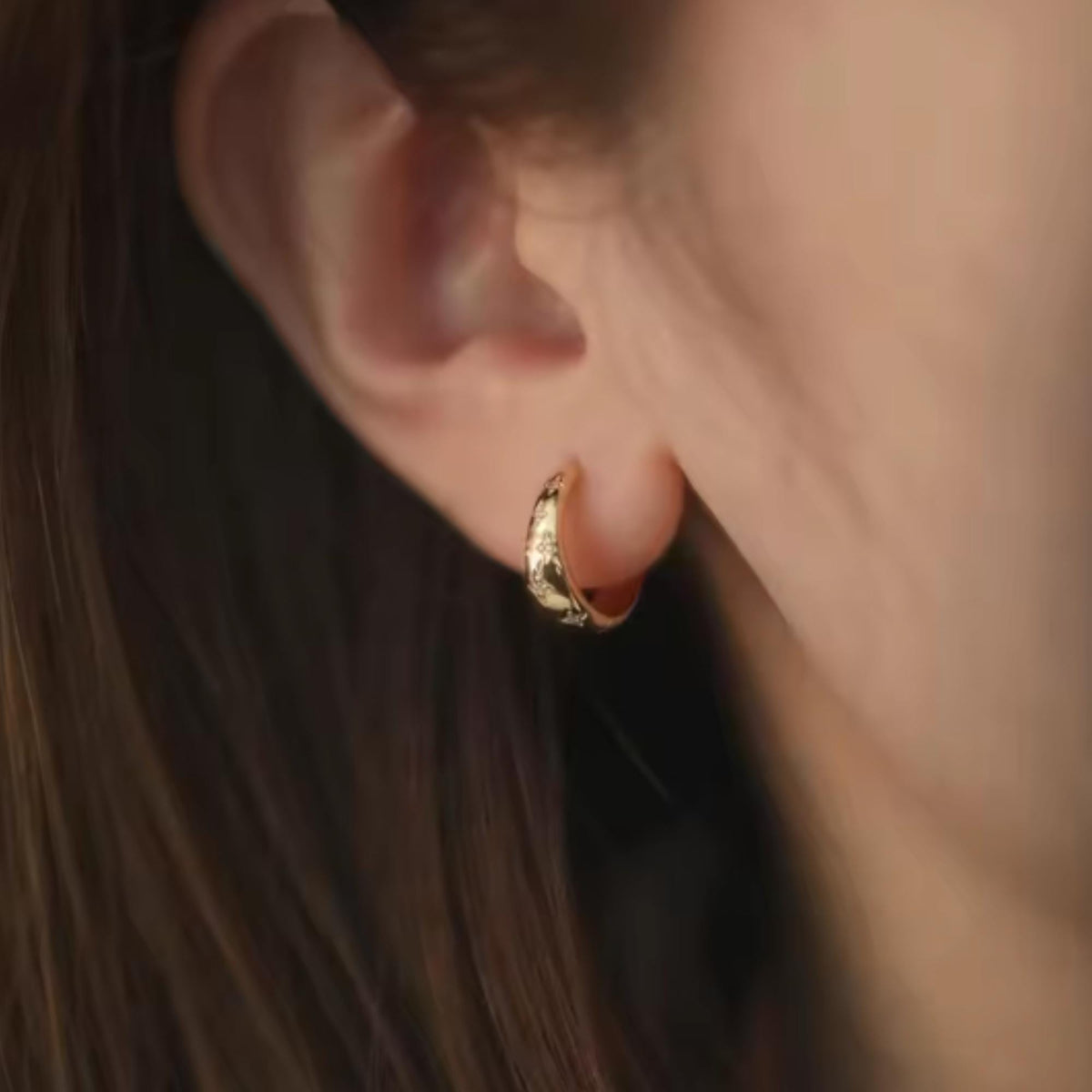 Rich Gold Starburst Huggie Earrings | Minimalist Celestial Diamond Hoops