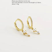 Pearl Diamond Huggie Earrings, Minimalist Sterling Silver Dangle, Gold Plated, Gift for Her