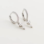 Pearl Diamond Huggie Earrings, Minimalist Sterling Silver Dangle, Gold Plated, Gift for Her