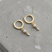 Pearl Diamond Huggie Earrings, Minimalist Sterling Silver Dangle, Gold Plated, Gift for Her
