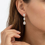 Triple Diamond Drop Earrings in CZ, Gold Plated Wedding Earrings, Bridesmaid Gifts, Elegant Teardrop Dangle Drops for Women F
