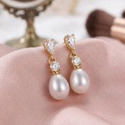 CZ Dimond Earrings, Gold Pearl Diamond Earrings| Crystal Bridal Earrings, Pearl Drop Earrings, Pearl Jewelry, Gift for her| B