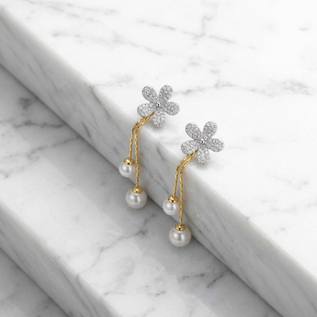 Elegant Flower Pearl Drop Earrings for Women, Floral Rhinestone Wedding Dangle Earrings|  Flower Earrings, Huggie Earrings| B