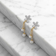 Elegant Flower Pearl Drop Earrings for Women, Floral Rhinestone Wedding Dangle Earrings|  Flower Earrings, Huggie Earrings| B