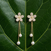 Elegant Flower Pearl Drop Earrings for Women, Floral Rhinestone Wedding Dangle Earrings|  Flower Earrings, Huggie Earrings| B