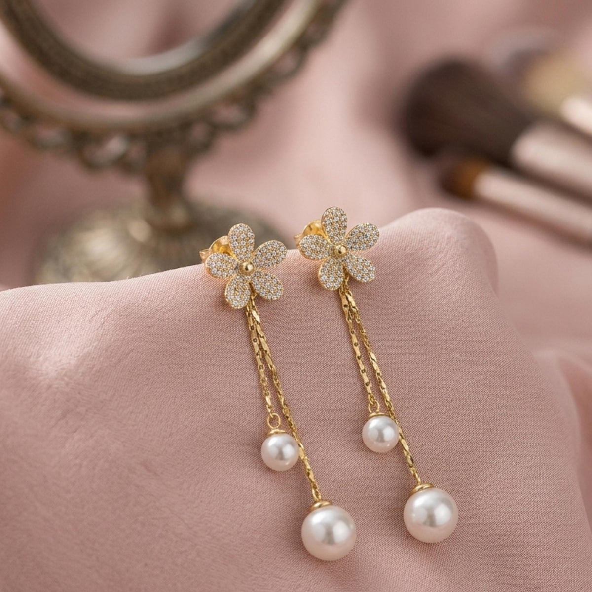 Elegant Flower Pearl Drop Earrings for Women, Floral Rhinestone Wedding Dangle Earrings|  Flower Earrings, Huggie Earrings| B