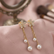 Elegant Flower Pearl Drop Earrings for Women, Floral Rhinestone Wedding Dangle Earrings|  Flower Earrings, Huggie Earrings| B