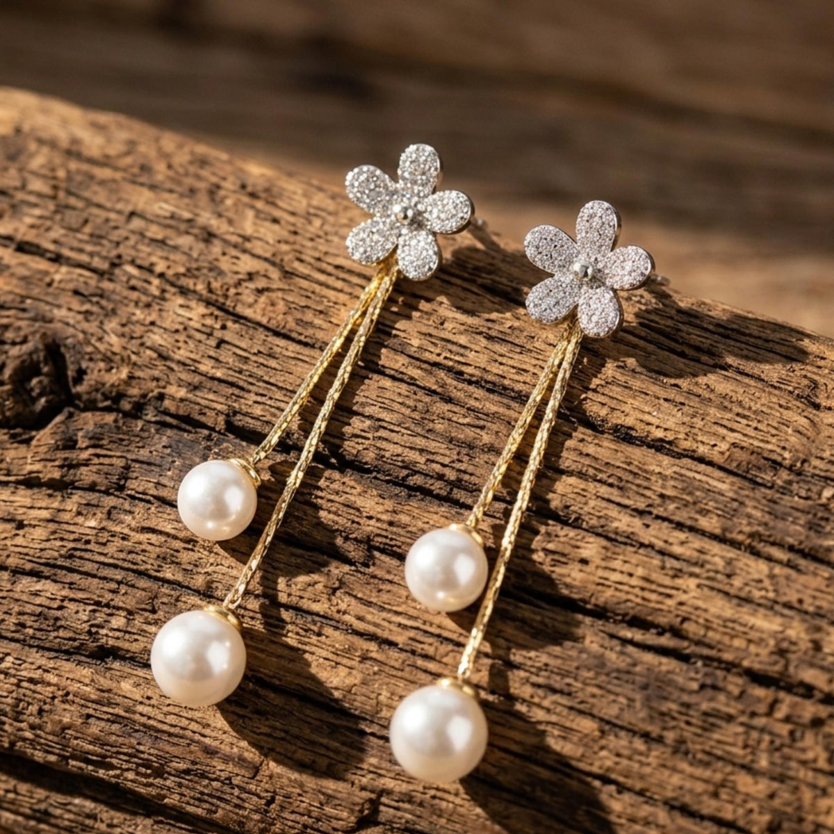 Elegant Flower Pearl Drop Earrings for Women, Floral Rhinestone Wedding Dangle Earrings|  Flower Earrings, Huggie Earrings| B