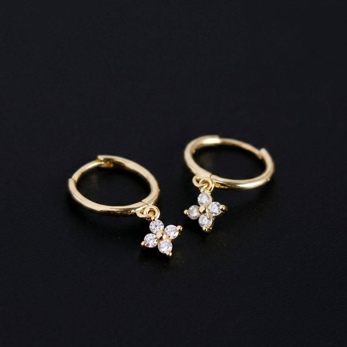 Drop Hoop Earrings Cubic Zirconia Flower Charm Gold Silver Huggie Dainty Dangle Earrings, Bridesmaid Gifts for Her