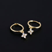 Drop Hoop Earrings Cubic Zirconia Flower Charm Gold Silver Huggie Dainty Dangle Earrings, Bridesmaid Gifts for Her