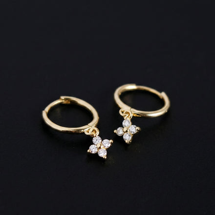 Drop Hoop Earrings Cubic Zirconia Flower Charm Gold Silver Huggie Dainty Dangle Earrings, Bridesmaid Gifts for Her