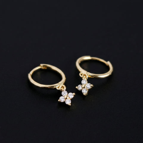 925 Sterling Silver CZ Flower Huggie Earrings – Gold & Silver Drop Hoops