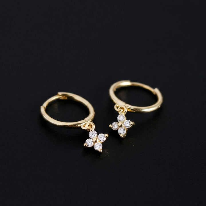 Drop Hoop Earrings Cubic Zirconia Flower Charm Gold Silver Huggie Dainty Dangle Earrings, Bridesmaid Gifts for Her