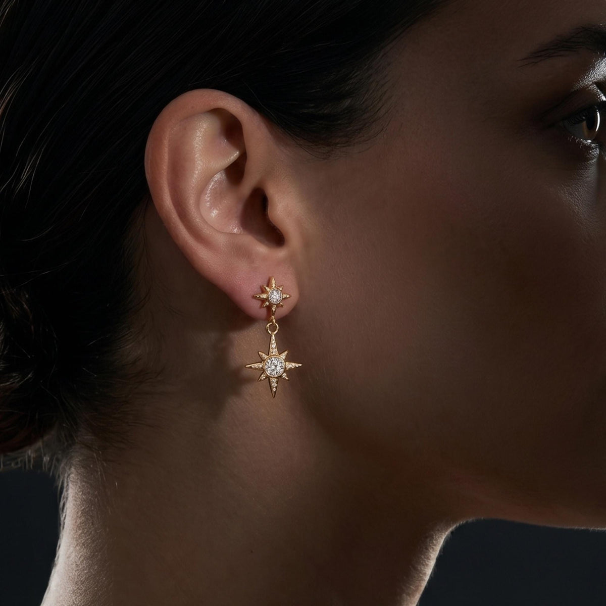 Gold Starburst Stud Earrings, Delicate Starburst Charm, 925 Sterling Silver Celestial Dangle Studs, Best Friend Gift, Christm
