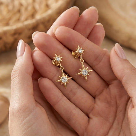 Gold Starburst Stud Earrings, Delicate Starburst Charm, 925 Sterling Silver Celestial Dangle Studs, Best Friend Gift, Christm