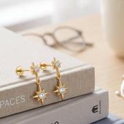 Gold Starburst Stud Earrings, Delicate Starburst Charm, 925 Sterling Silver Celestial Dangle Studs, Best Friend Gift, Christm