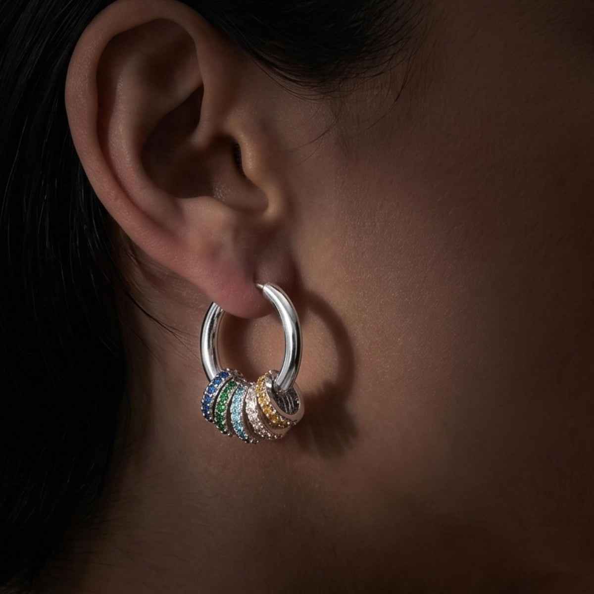 Custom Multiple Hoop Earrings Gold Plated Minimalist Circle Hoops Personalized Family Birthstone Jewelry, Mother’s Day Jewelr