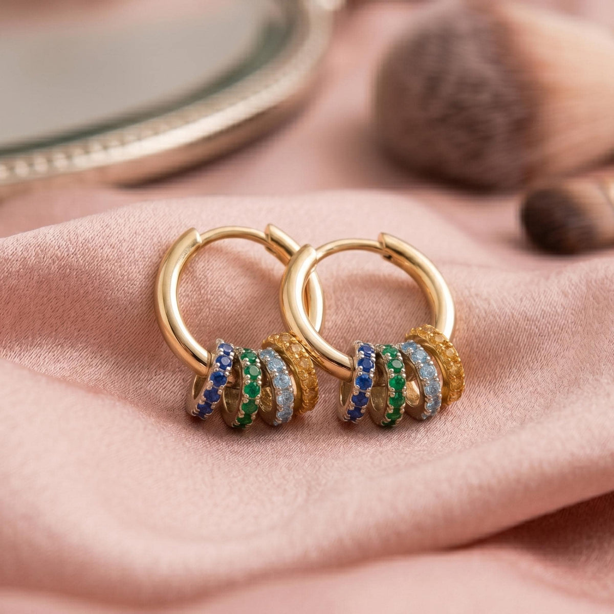 Custom Multiple Hoop Earrings Gold Plated Minimalist Circle Hoops Personalized Family Birthstone Jewelry, Mother’s Day Jewelr