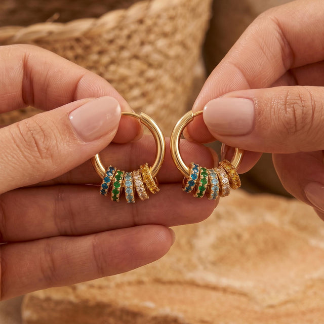 Custom Multiple Hoop Earrings Gold Plated Minimalist Circle Hoops Personalized Family Birthstone Jewelry, Mother’s Day Jewelr