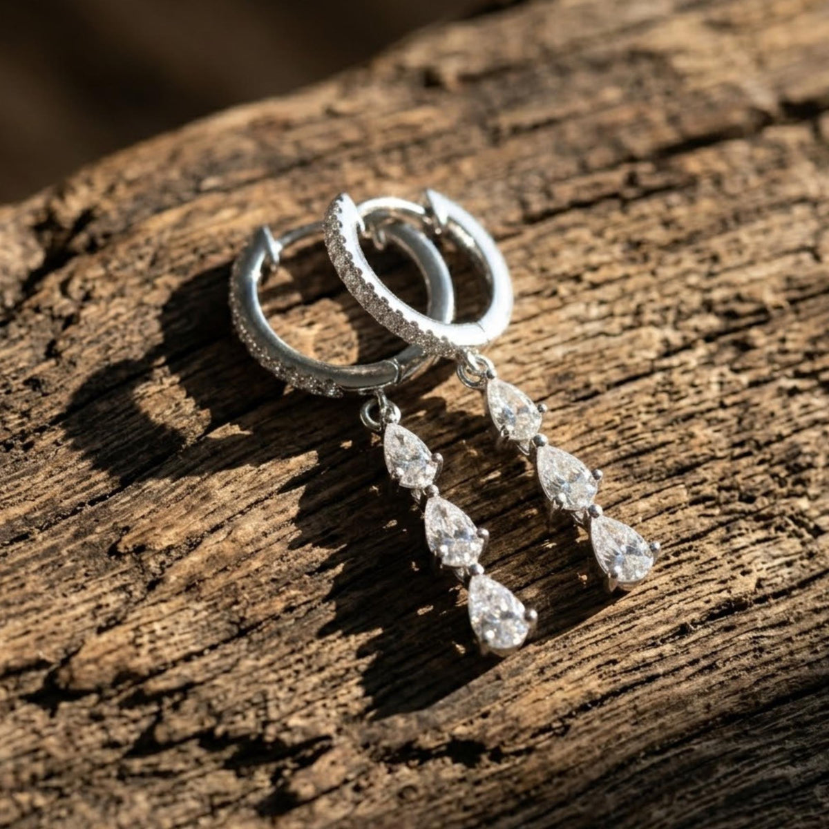 14K Gold Triple Pear Drop Earrings| Dainty Diamond Dangle Hoops| Bridal Earrings| Crystal Huggie Hoops| Bridesmaids Gift |Sta