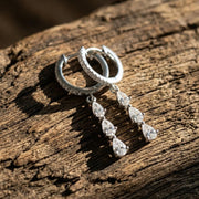 14K Gold Triple Pear Drop Earrings| Dainty Diamond Dangle Hoops| Bridal Earrings| Crystal Huggie Hoops| Bridesmaids Gift |Sta