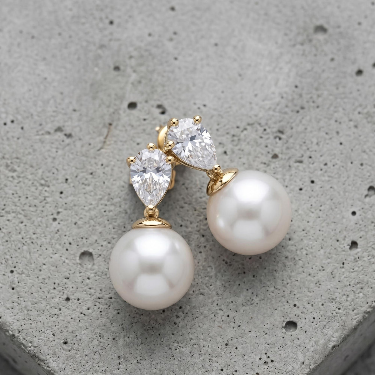 Pearl Drop Earrings, Pear Cut Created Diamond Bridal Earrings, Natural Freshwater Pearl Dangles, Teardrop Wedding Jewelry, Br
