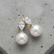 Pearl Drop Earrings, Pear Cut Created Diamond Bridal Earrings, Natural Freshwater Pearl Dangles, Teardrop Wedding Jewelry, Br