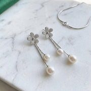 Elegant Flower Pearl Drop Earrings for Women, Floral Rhinestone Wedding Dangle Earrings|  Flower Earrings, Huggie Earrings| B