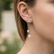 Elegant Flower Pearl Drop Earrings for Women, Floral Rhinestone Wedding Dangle Earrings|  Flower Earrings, Huggie Earrings| B