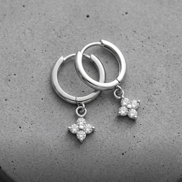 Drop Hoop Earrings Cubic Zirconia Flower Charm Gold Silver Huggie Dainty Dangle Earrings, Bridesmaid Gifts for Her