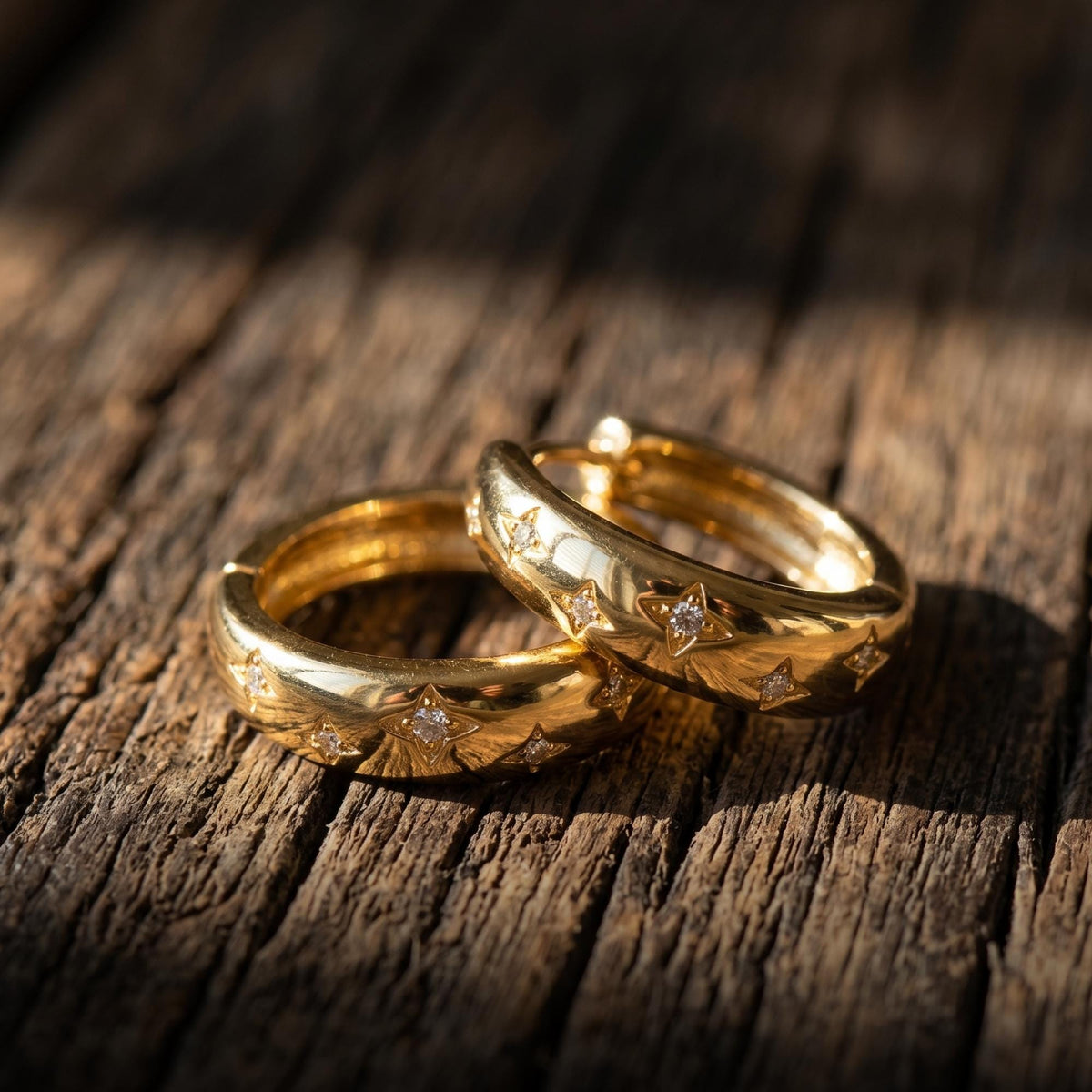 Rich Gold Starburst Huggie Earrings | Minimalist Celestial Diamond Hoops