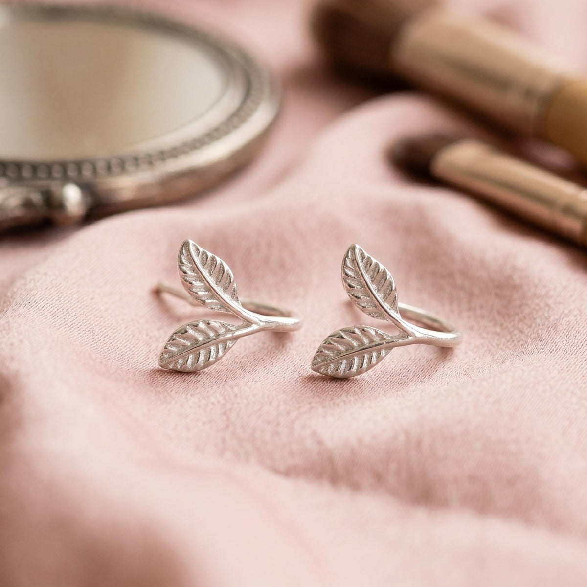 Gold Leaf Ear Climbers, Minimalist Open Hoop Earrings, Dainty Botanical Drop Earrings, Tiny Leaf Huggie Hoops, Everyday Ear W