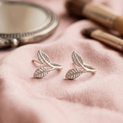 Gold Leaf Ear Climbers, Minimalist Open Hoop Earrings, Dainty Botanical Drop Earrings, Tiny Leaf Huggie Hoops, Everyday Ear W